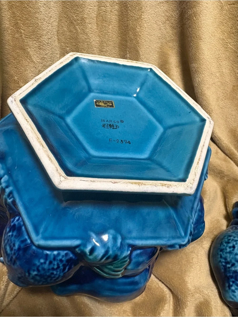 Decorative Blue Ceramic Fruit Jar - Glazed Storage Accent